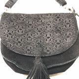 Black Suede Leather Crossbody Purse Very Cute! 7" x 6"