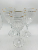 3 pc Crystal Wine Glass Set with gold Trim