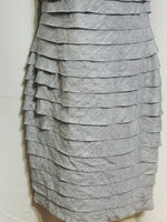 EUC London Times Ball Dress Metallic Silver & Gray Slim Fit Knee Length Beaded Neck Ladies 8