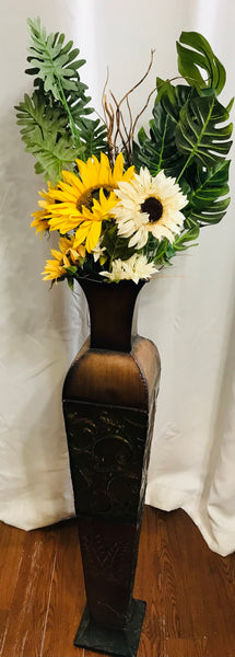 Metal 38" Vase w/ Artificial Flowers 52" Overall Ht