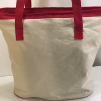 Canvas Tote Bag Red & Tan with Embroidered Gold Heart 14" x 15"