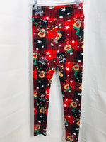 Christmas Lounge Pajama Leggings Soft Plush Red with Reindeer Heads Juniors S