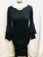 NWT! VFShow Dress Black Form Fitting 3/4 Ruffle Bell Sleeve Ladies M