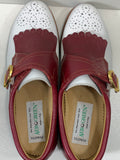 NEW! Aerogreen Golf Shoe Made in Italy Vintage Style White with Burgundy Accent Ladies 38/7.5