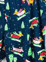 Christmas Lounge Jammie Pajama Leggings Navy Blue w/Sledding Dachshunds Juniors L