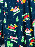 Christmas Lounge Jammie Pajama Leggings Navy Blue w/Sledding Dachshunds Juniors L