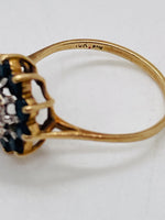 VINTAGE Blue Saphire & Diamond Cluster Flower 10K Yellow Gold Ring Size 7 (1.885g)