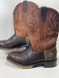 Double H AG7 Roper Cowboy Boot Steel Toe Dark Chocolate/Tan Mens 9.5 SHOWS WEAR