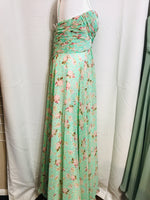 NWT Allure Bridals Bridesmaid/Prom/Ball Gown Dress Sheer Mint Green with Pink Flowers Criss Cross Pleated Bustier Strapless OR with Straps Ladies 16