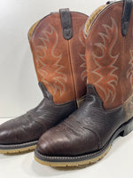 Double H AG7 Roper Cowboy Boot Steel Toe Dark Chocolate/Tan Mens 9.5 SHOWS WEAR