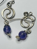 Sterling Silver 925 EARRINGS Dangly Squggles with Purple Bead