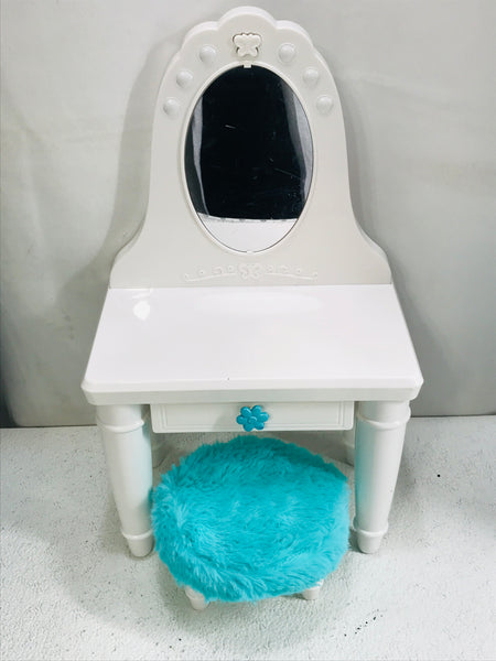 Our Generation 18" doll Vanity White Lights Up! With Furry Bench