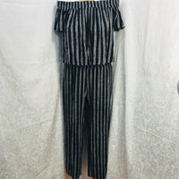 Rewind 2PC Black And White Striped Outfit Off the Shoulder Crop top with Flowy Cropped Pants Ladies M