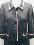 Vintage Jessica Howard 2 PC Black Skirt with Pink Polka Dots with matching Jacket Ladies 6P