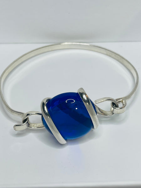 Sterling Silver Handmade Sea Glass Bracelet BLUE