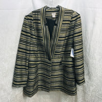 Chico's Dress Blazer Jacket One Button Black with Metallic Gold & Silver Woven Stripes Ladies 3 / L/XL