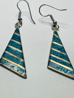 Sterling Silver 925 EARRINGS Triangle Dangly with Turquoise Inset