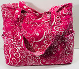 Vera Bradley Twirly Birds Quilted Tote Shoulder Bag Pink & White LT STAINING/WEAR