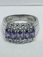 Sterling Silver RING 925 With Clear & 5 Amethyst Stones SIZE 6