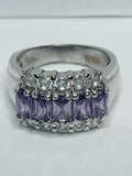 Sterling Silver RING 925 With Clear & 5 Amethyst Stones SIZE 6