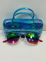 Sunglasses Clear Plastic with Rainbow Lenses w/Mermaid Eyeglass Case