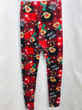 Christmas Lounge Pajama Leggings Soft Plush Red with Reindeer Heads Juniors S