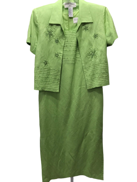 Vintage Jessica Howard Dress 2 PC Lime Green Dress Beaded Bust with Matching Jacket with Shoulder Pads!