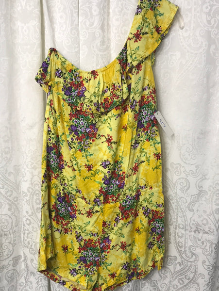 Body Central Shorts Romper One Shoulder Strap Yellow Floral Ladies S