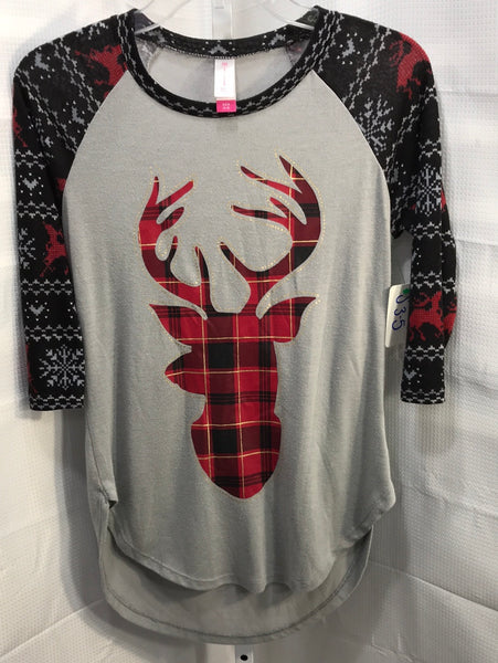 No Boundaries Plaid Deer Christmas Shirt Juniors S 3-5