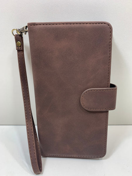 iPhone Wallet / Phone Case Faux Tan Leather Bifold Folio with Card Slots and Change Pouch Phone Slot 6.5" x 3.2"