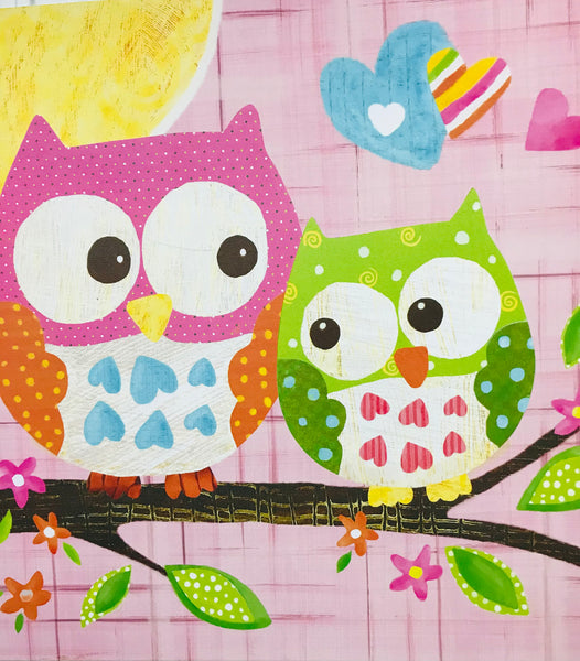 Canvas Art Owl Painting Pink Yellow 24 x 24