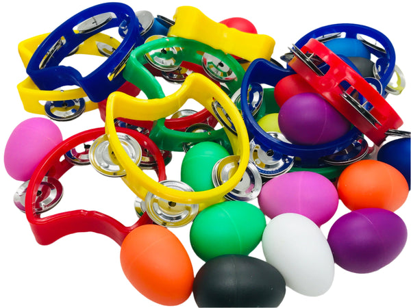 Bag of 30 Play/Toy Tamborines, Egg Shakers, Classroom Fun! 19 eggs, 11 Tamborines