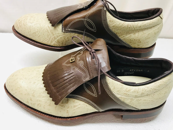 Vintage Foot Joy Golf Shoes Metal Cleates Classic Leather Tan and Brown Mens 10D