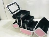 Songmics Caboodle Style Makeup Carry Case Pink & Silver HAS MAKUP STAINING INSIDE & OUT 9" x 7" x 7"