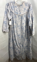 Vintage Lanz of Salzburg Flannel Nightgown White with Blue Flowers Ladies L (Lt Staining/Picking)