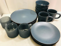 NEW! Dollar General 4 Person Place Setting Plate Set 17 PC Blue with Brown Speckles