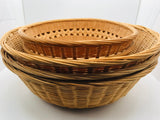 5 PC Basket Set Round Wicker Bread Baskets Vintage (3) 12" / (2) 9"