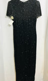 VINTAGE Stenay Ball Dress 100% Black Silk with Beads Floor Length Shoulder Pads and Everything! Ladies 8