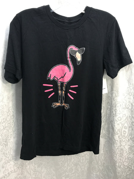 Graphic Tee Black with Pink Flamingo Juniors L