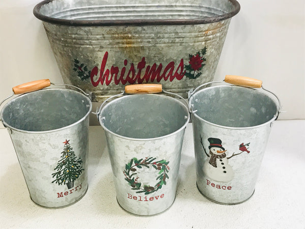 Holiday Galvinized Metal Bucket Set 4 pcs