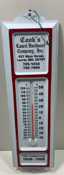 Vintage 1988 Metal Thermometer 50th Anniversary Cooks Laurel Hardware Company