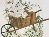 Hobby Lobby Framed Textured Canvas Painting of Wooden Wagon with White Flowers 22" x 16"