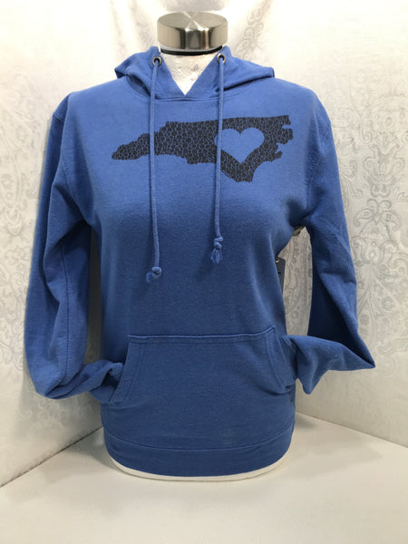 Blue Hoodie NC State Love NC Heart Long Sleeve LT STAIN ON ARM Ladies S