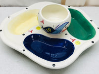 Vintage 1990's Clubhouse Collections Ceramic 19th Hole Chip & Dip Bowl Set