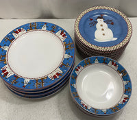 Vintage Debbie Mumm Sakura Snowman Place Setting 27 Pieces (6 Person)