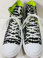 Converse All Star Chuck Taylor Hi Tops White Black Polka Dot Green Lining Ladies 9, Mens 7