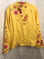 Coldwater Creek Fashion Jacket Yellow with Embroidered Flowers Ladies XL