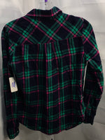 So Pink, Green, & Navy Blue Plaid Button Down Shirt Juniors M