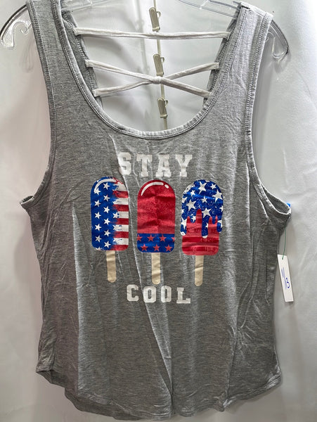 No Boundaries Patriotic Gray Tank Top Stay Cool Popsicle Juniors 11/13