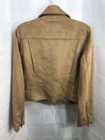 NWT! Banana Republic Tan Vegan Suede Fashion Jacket Zippers Ladies M